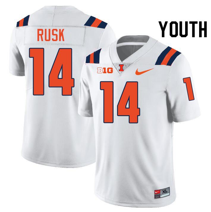 Youth #14 Cole Rusk Illinois Fighting Illini College Football Jerseys Stitched-White